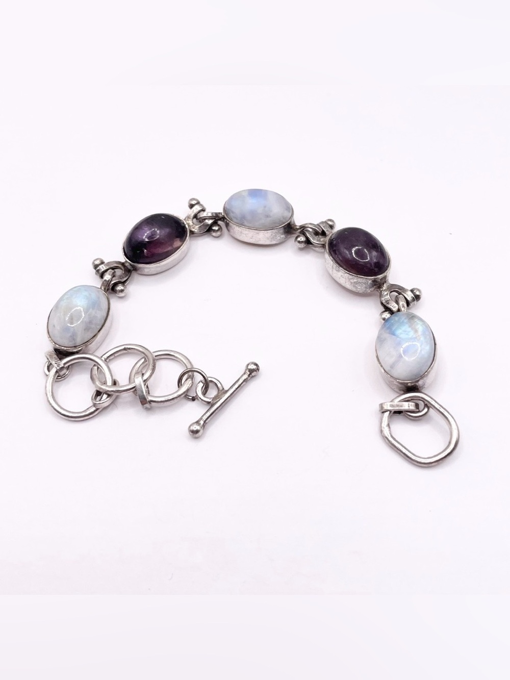 Vintage Moonstone, amethyst 925 sterling silver toggle clasp bracelet